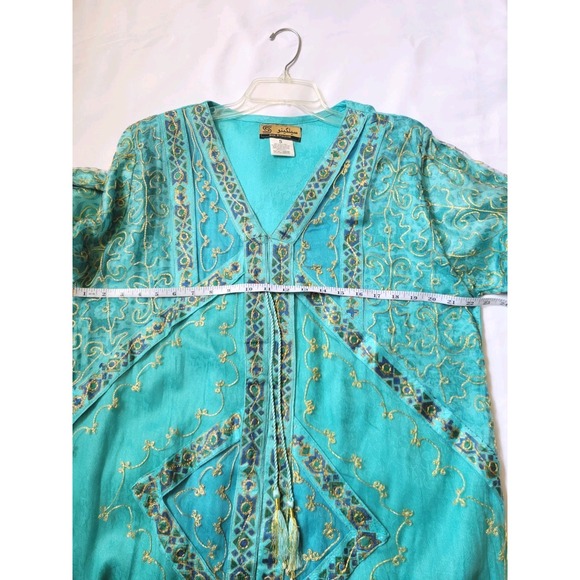 Pakistani Indian Shalwar Kameez Embroidered Teal & Gold Sz S - Picture 6 of 15